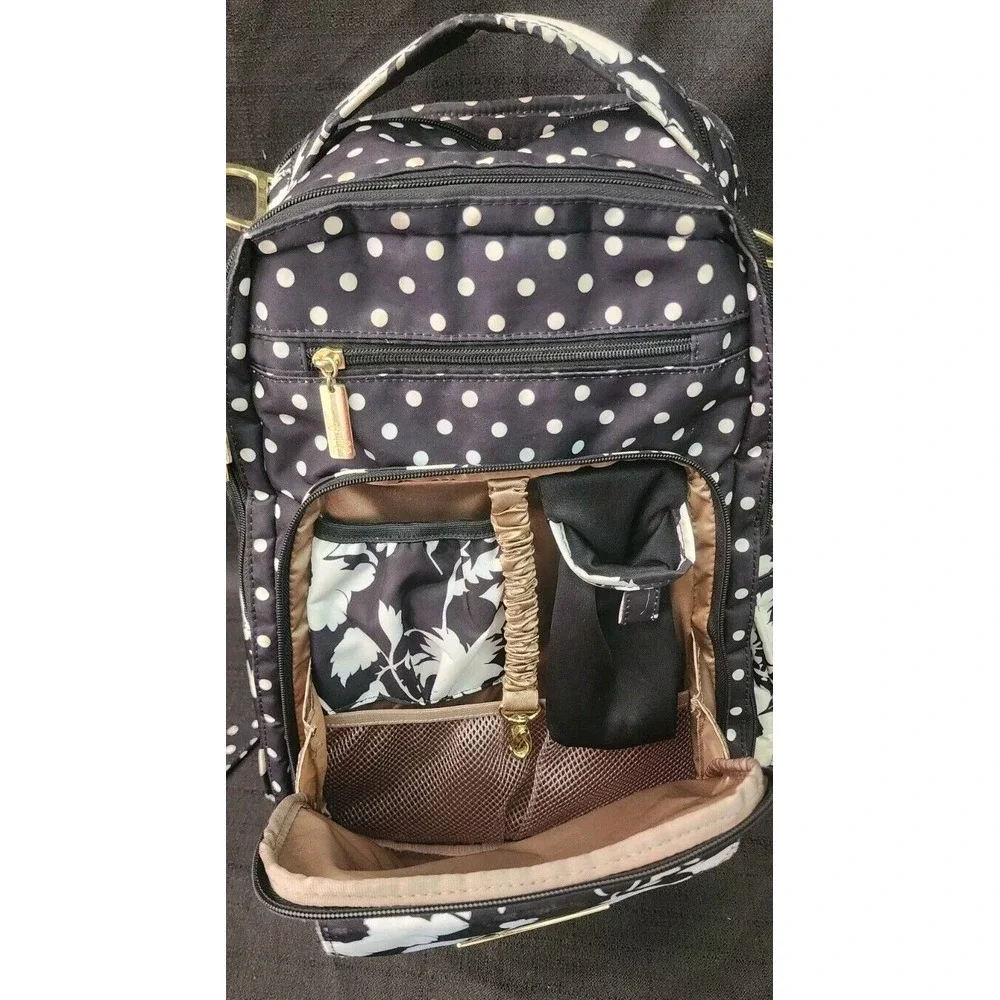 JuJuBe Be Right Back Diaper‎ Backpack, The Heiress Polkadot Black EUC